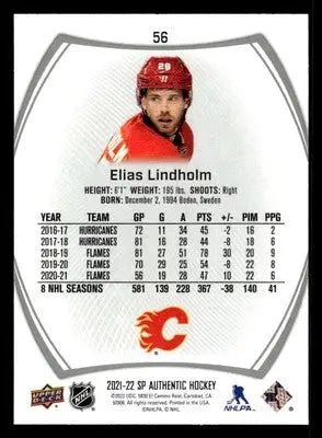 2021-22 SP #56 Elias Lindholm - Hockey Card Single