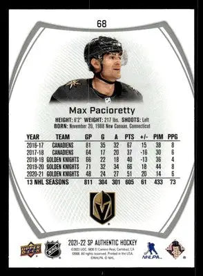 2021-22 SP #68 Max Pacioretty - Hockey Card Single