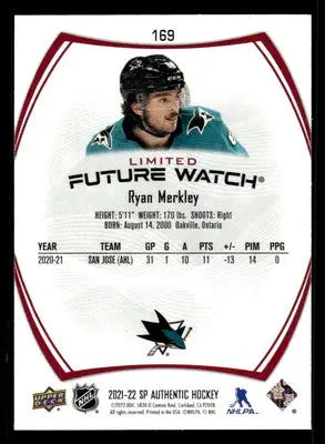 2021-22 SP Authentic #169 Ryan Merkley Limited Red - Hockey Card Single