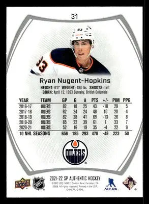 2021-22 SP Authentic #31 Ryan Nugent-Hopkins - Hockey Card Single