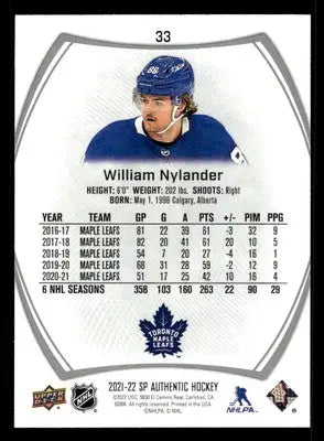 2021-22 SP Authentic #33 William Nylander - Hockey Card Single