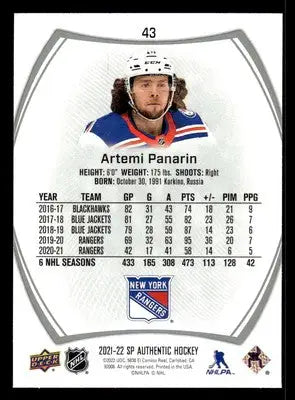 2021-22 SP Authentic #43 Artemi Panarin - Hockey Card Single