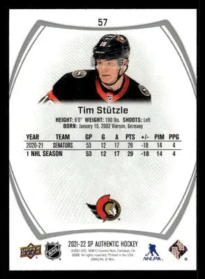 2021-22 SP Authentic #57 Tim Stutzle - Hockey Card Single