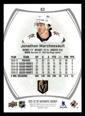 2021-22 SP Authentic #63 Jonathan Marchessault - Hockey Card Single