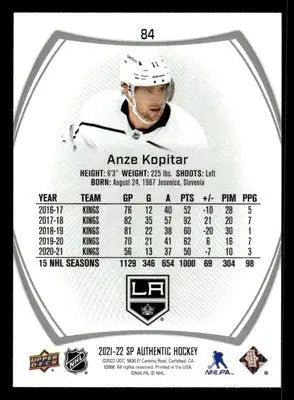 2021-22 SP Authentic #84 Anze Kopitar - Hockey Card Single