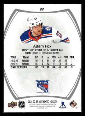 2021-22 SP Authentic #99 Adam Fox - Hockey Card Single