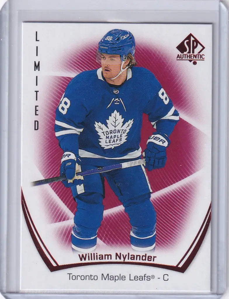 Hockey trading card of William Nylander in Toronto Maple Leafs blue uniform