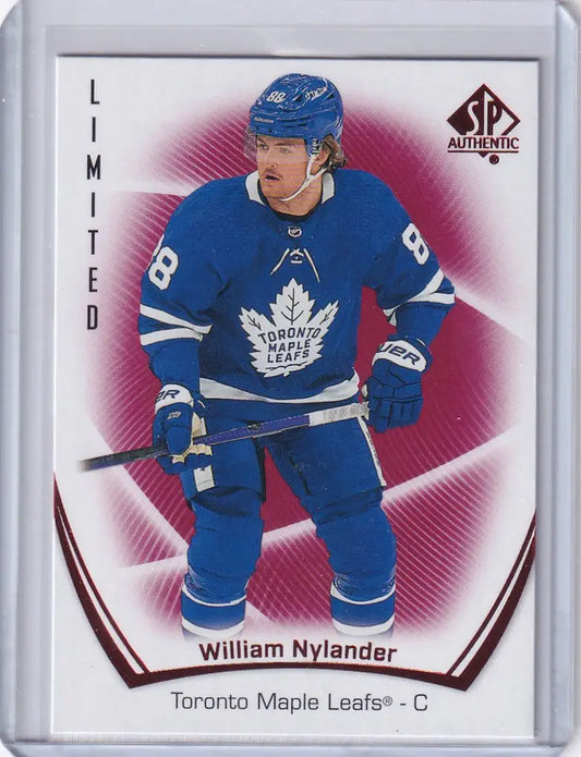 Hockey trading card of William Nylander in Toronto Maple Leafs blue uniform