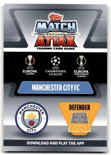 Manchester City FC Match Attax trading card from 2021-22 Topps Match Attax UEFA Champions League featuring Aymeric Laporte