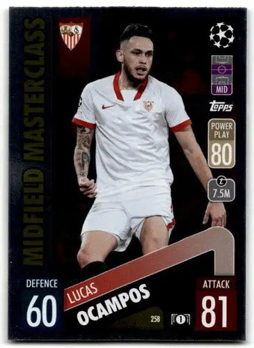 Lucas Ocampos trading card from 2021-22 Topps Match Attax UEFA Champions League