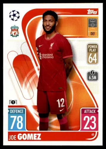 Joe Gomez football trading card from 2021-22 Topps Match Attax UEFA Champions League