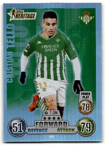 Cristian Tello Topps Heritage trading card in 2021-22 Topps Match Attax UEFA Champions League featuring original gloss style
