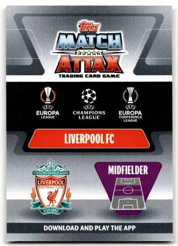 Liverpool FC Match Attax trading card featuring Thiago Alcantara from 2021-22 Topps UEFA Champions League
