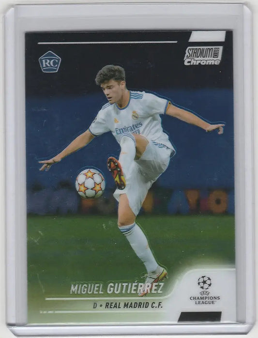 Soccer trading card of Miguel Gutierrez from 2021-22 Topps Stadium Club Chrome Real Madrid