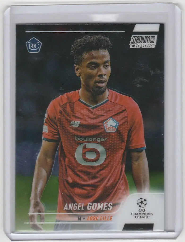 Soccer trading card of Angel Gomes LOSC in red jersey number 6 from Topps Stadium Club Chrome