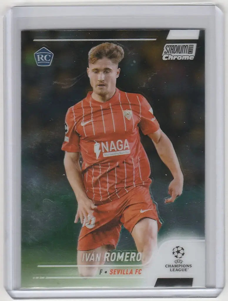 Soccer trading card of Ivan Romero Seville in orange uniform, Topps Stadium Club Chrome