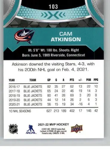 2021-22 Upper Deck MVP #103 Cam Atkinson NM-MT Blue Jackets ID:39391 - Hockey Card Single