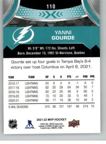 2021-22 Upper Deck MVP #110 Yanni Gourde NM-MT Lightning ID:39397 - Hockey Card Single