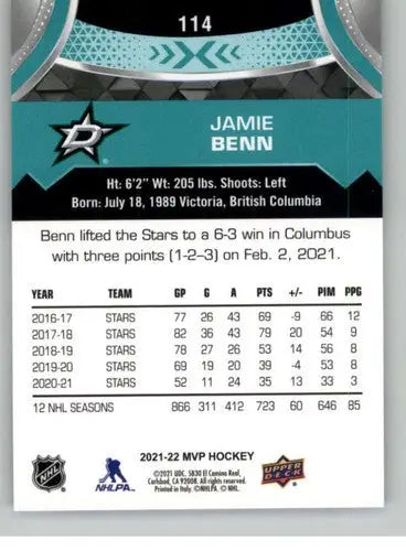 2021-22 Upper Deck MVP #114 Jamie Benn NM-MT Stars ID:39398 - Hockey Card Single