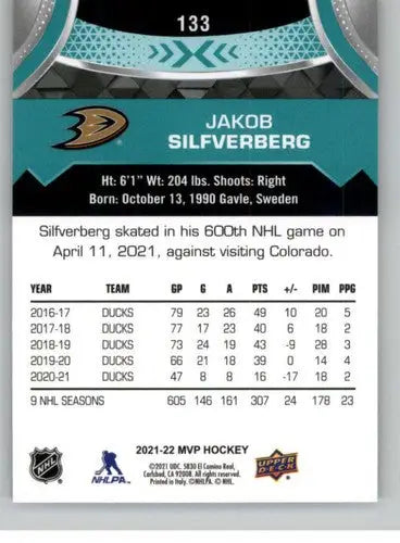2021-22 Upper Deck MVP #133 Jakob Silfverberg NM-MT Ducks ID:39408 - Hockey Card Single