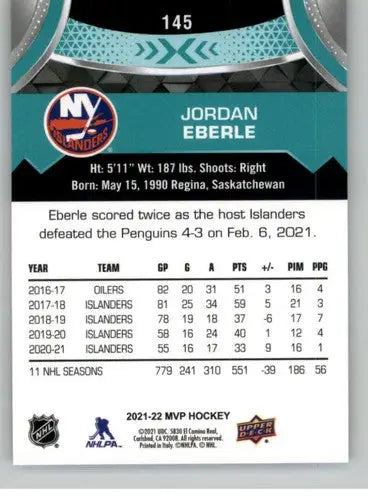 2021-22 Upper Deck MVP #145 Jordan Eberle NM-MT NY Islanders ID:39417 - Hockey Card Single