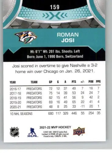 2021-22 Upper Deck MVP #159 Roman Josi NM-MT Predators ID:39424 - Hockey Card Single