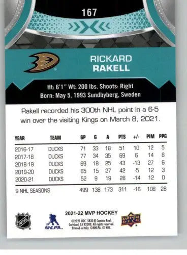 2021-22 Upper Deck MVP #167 Rickard Rakell NM-MT Ducks ID:39427 - Hockey Card Single