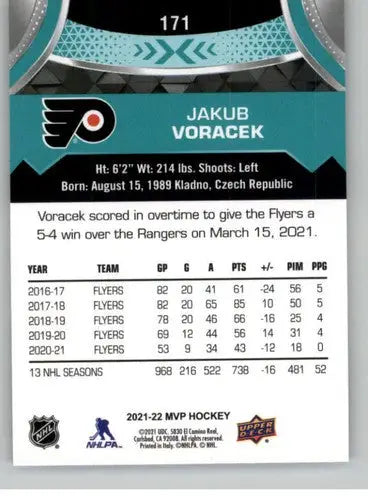 2021-22 Upper Deck MVP #171 Jakub Voracek NM-MT Flyers ID:39429 - Hockey Card Single