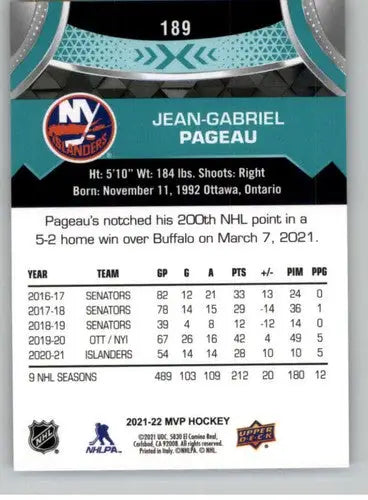 2021-22 Upper Deck MVP #189 Jean-Gabriel Pageau NM-MT NY Islanders ID:39437 - Hockey Card Single