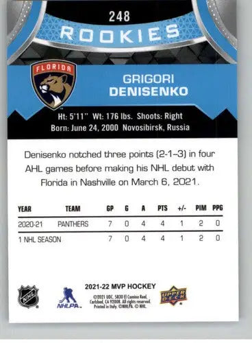 2021-22 Upper Deck MVP #248 Grigori Denisenko NM-MT RC Rookie Panthers ID:39445 - Hockey Card Single