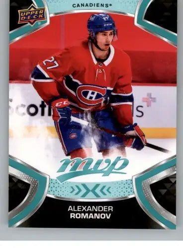 Original gloss of 2021-22 Upper Deck MVP Alexander Romanov hockey card featuring Canadiens
