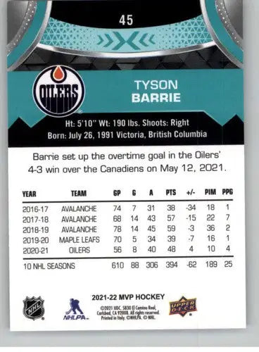 2021-22 Upper Deck MVP #45 Tyson Barrie NM-MT Oilers ID:39058 - Hockey Card Single