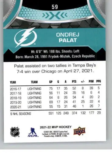 Ondrej Palat hockey card from 2021-22 Upper Deck MVP with original gloss and simply sandoval branding
