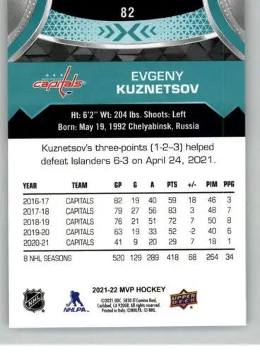 2021-22 Upper Deck MVP #82 Evgeny Kuznetsov NM-MT Capitals ID:39369 - Hockey Card Single