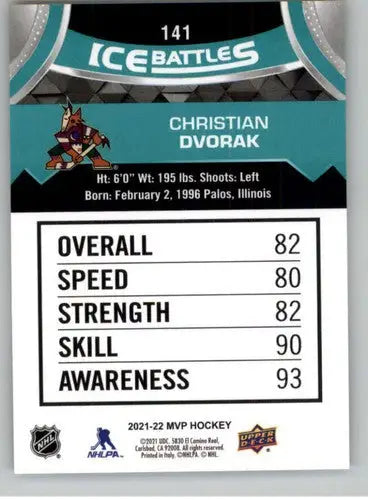Christian Dvorak hockey trading card from 2021-22 Upper Deck MVP Ice Battles series