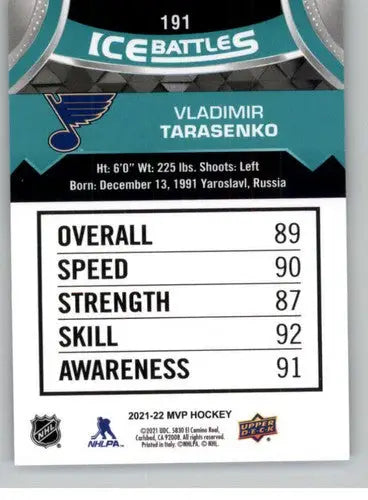 2021-22 Upper Deck MVP Ice Battles #IB-191 Vladimir Tarasenko NM-MT Blues - Hockey Card Single