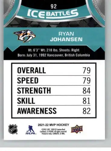 2021-22 Upper Deck MVP Ice Battles #IB-92 Ryan Johansen NM-MT Predators - Hockey Card Single