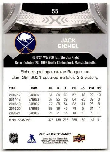 2021-22 Upper Deck MVP Silver Script #55 Jack Eichel NM-MT Sabres - Hockey Card Single