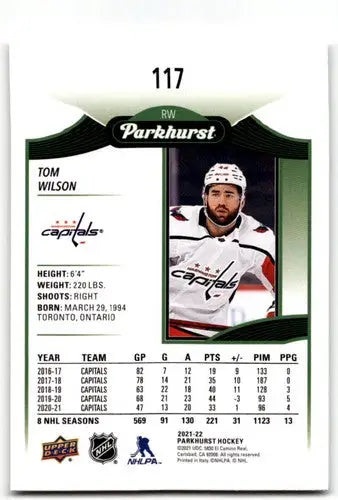 Tom Wilson hockey card from 2021-22 Upper Deck Parkhurst with original gloss and NM-MT condition