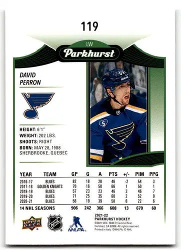 2021-22 Upper Deck Parkhurst David Perron hockey card with original gloss Blues ID 42912