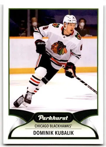 Dominik Kubalik hockey card in 2021-22 Upper Deck Parkhurst series, Blackhawks collectible