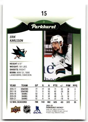 2021-22 Upper Deck Parkhurst Erik Karlsson hockey card Sharks NM-MT product