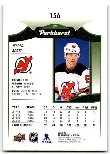 Jesper Bratt hockey card from 2021-22 Upper Deck Parkhurst series ID 42956 New Mount condition Devils team