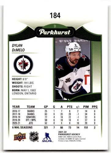 2021-22 Upper Deck Parkhurst Dylan DeMelo hockey card Winnipeg Jets NM-MT