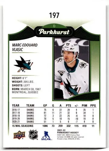 2021-22 Upper Deck Parkhurst #197 Marc-Edouard Vlasic NM-MT Sharks ID:42937 - Hockey Card Single