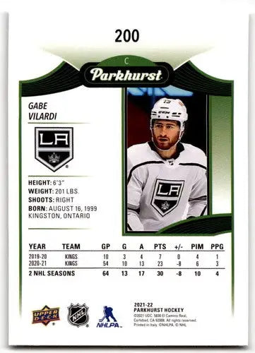 Original gloss of 2021-22 Upper Deck Parkhurst Gabe Vilardi Kings hockey card