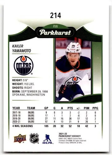 Original gloss Kailer Yamamoto hockey card from 2021-22 Upper Deck Parkhurst series