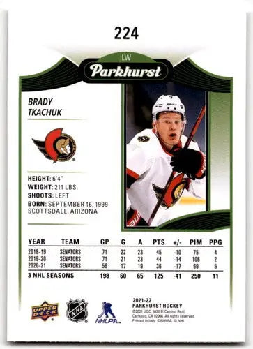 2021-22 Upper Deck Parkhurst #224 Brady Tkachuk NM-MT Senators ID:42947 - Hockey Card Single