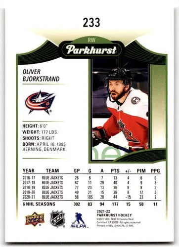 2021-22 Upper Deck Parkhurst Oliver Bjorkstrand hockey card Blue Jackets NM-MT