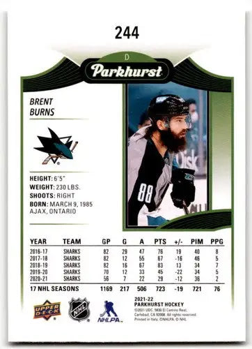Original gloss Hockey trading card from 2021-22 Upper Deck Parkhurst Sharks series